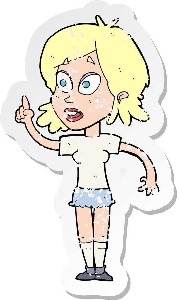 retro distressed sticker of a cartoon woman asking question vector