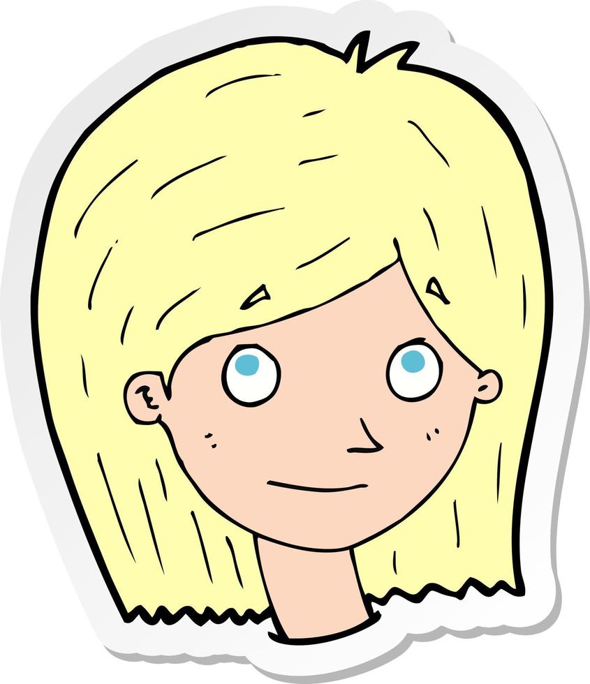 sticker of a cartoon happy female face vector