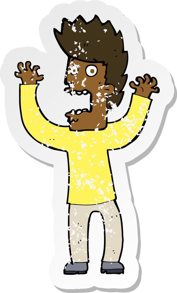 retro distressed sticker of a cartoon terrified man vector