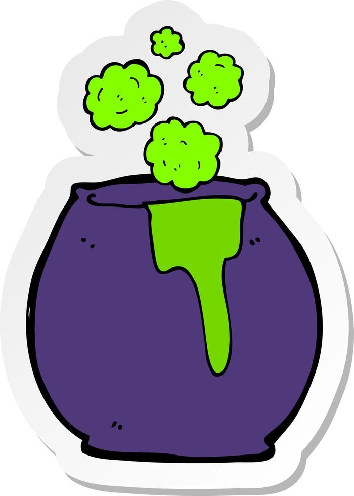 sticker of a cartoon cauldron vector