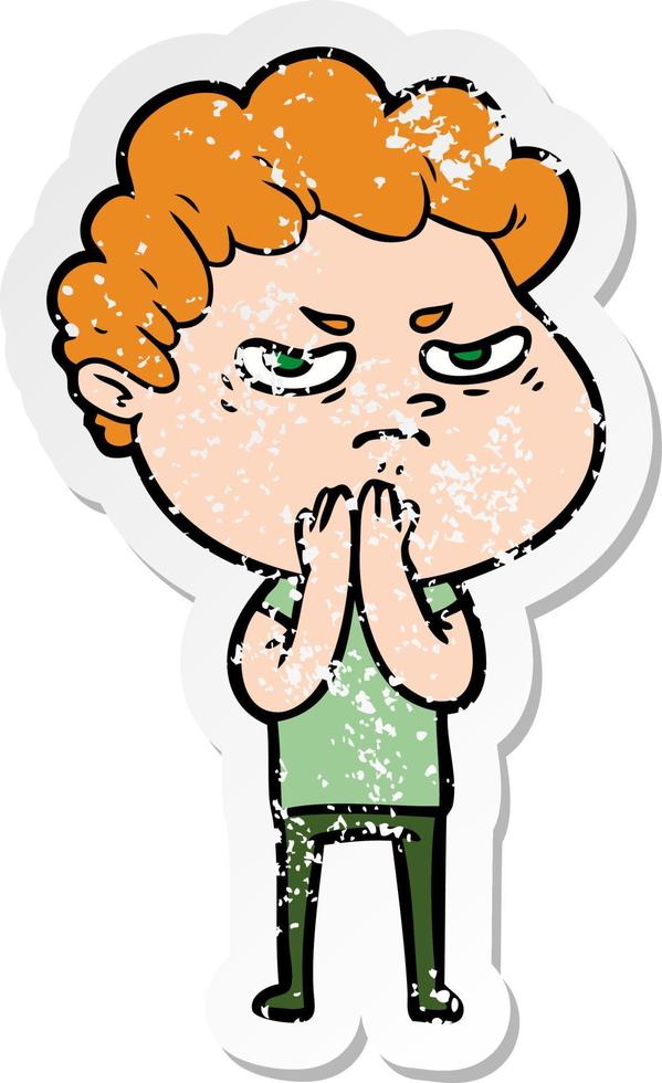 distressed sticker of a cartoon angry man vector
