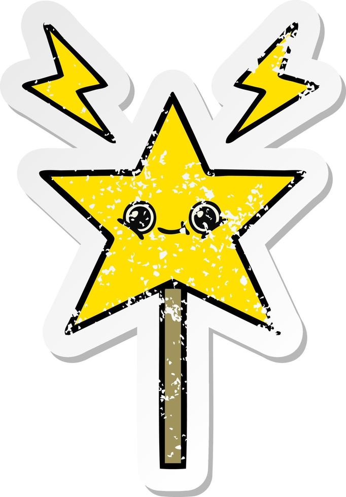 distressed sticker of a cute cartoon magic wand vector