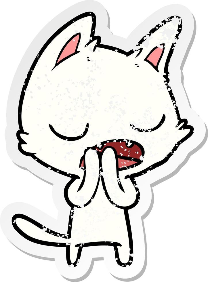 distressed sticker of a talking cat cartoon vector