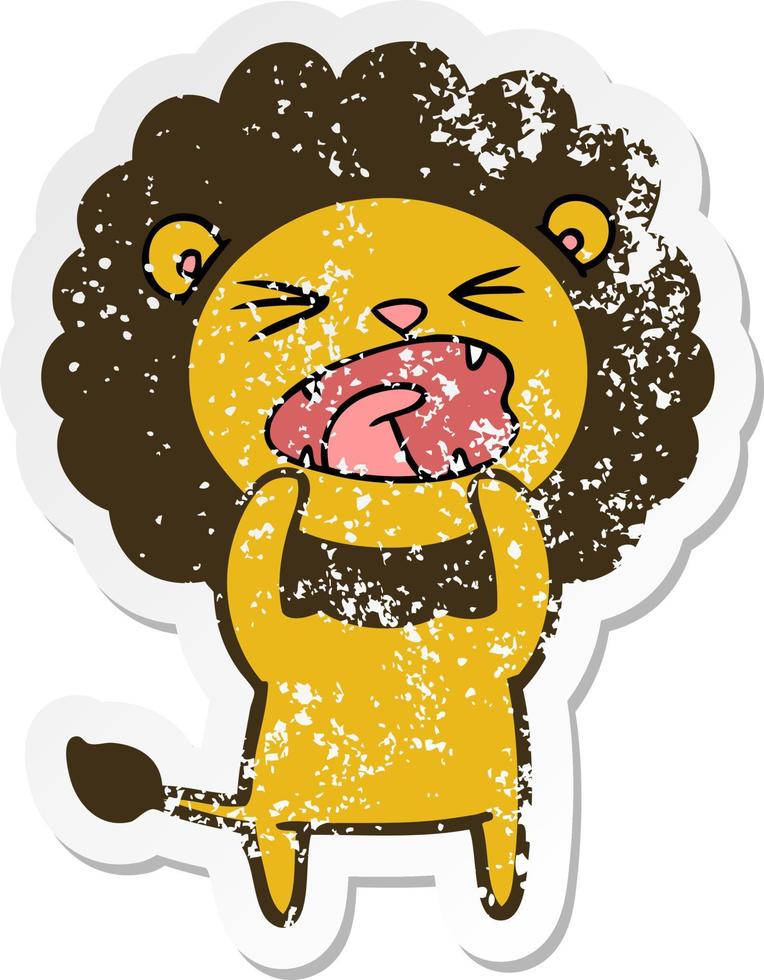 distressed sticker of a cartoon lion vector