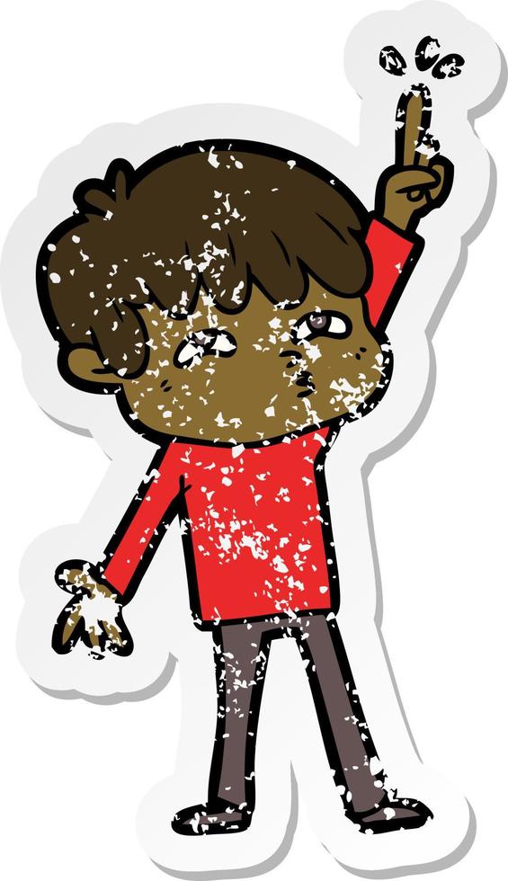distressed sticker of a cartoon boy asking question vector