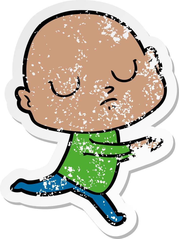 distressed sticker of a cartoon bald man vector