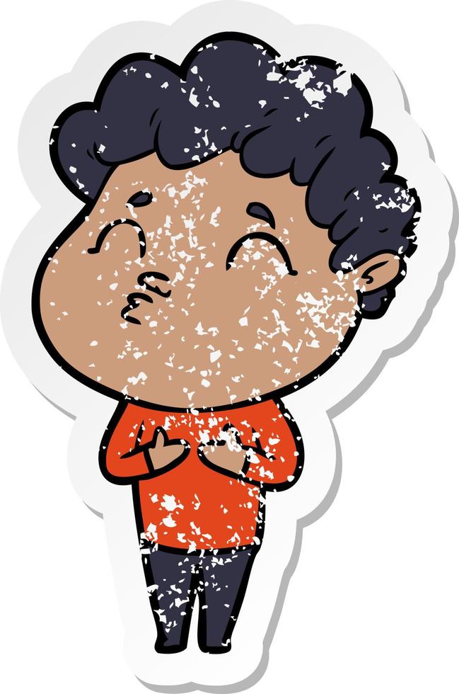 distressed sticker of a cartoon man pouting vector