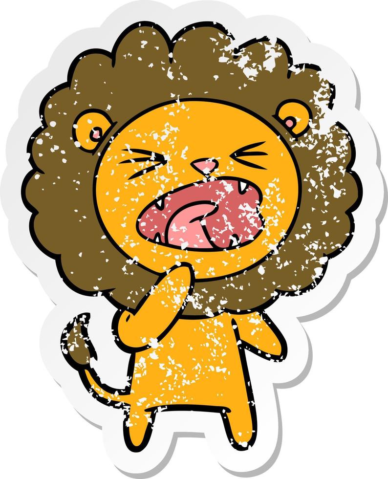 pegatina angustiada de un león enojado de dibujos animados vector