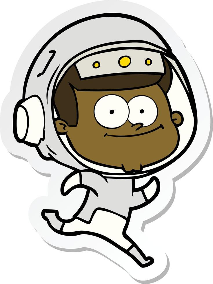 pegatina de una caricatura de astronauta feliz vector