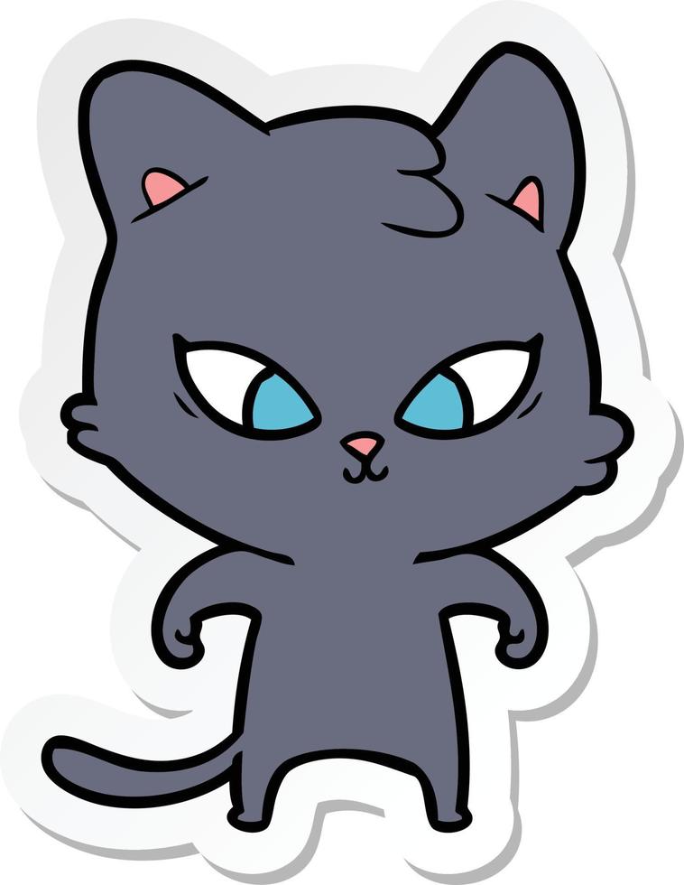 sticker of a cute cartoon cat vector