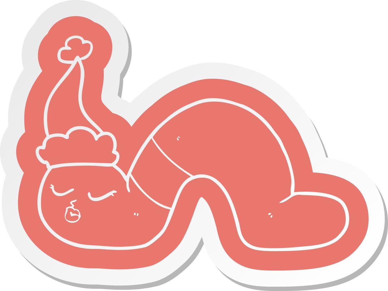 cartoon  sticker of a worm wearing santa hat vector