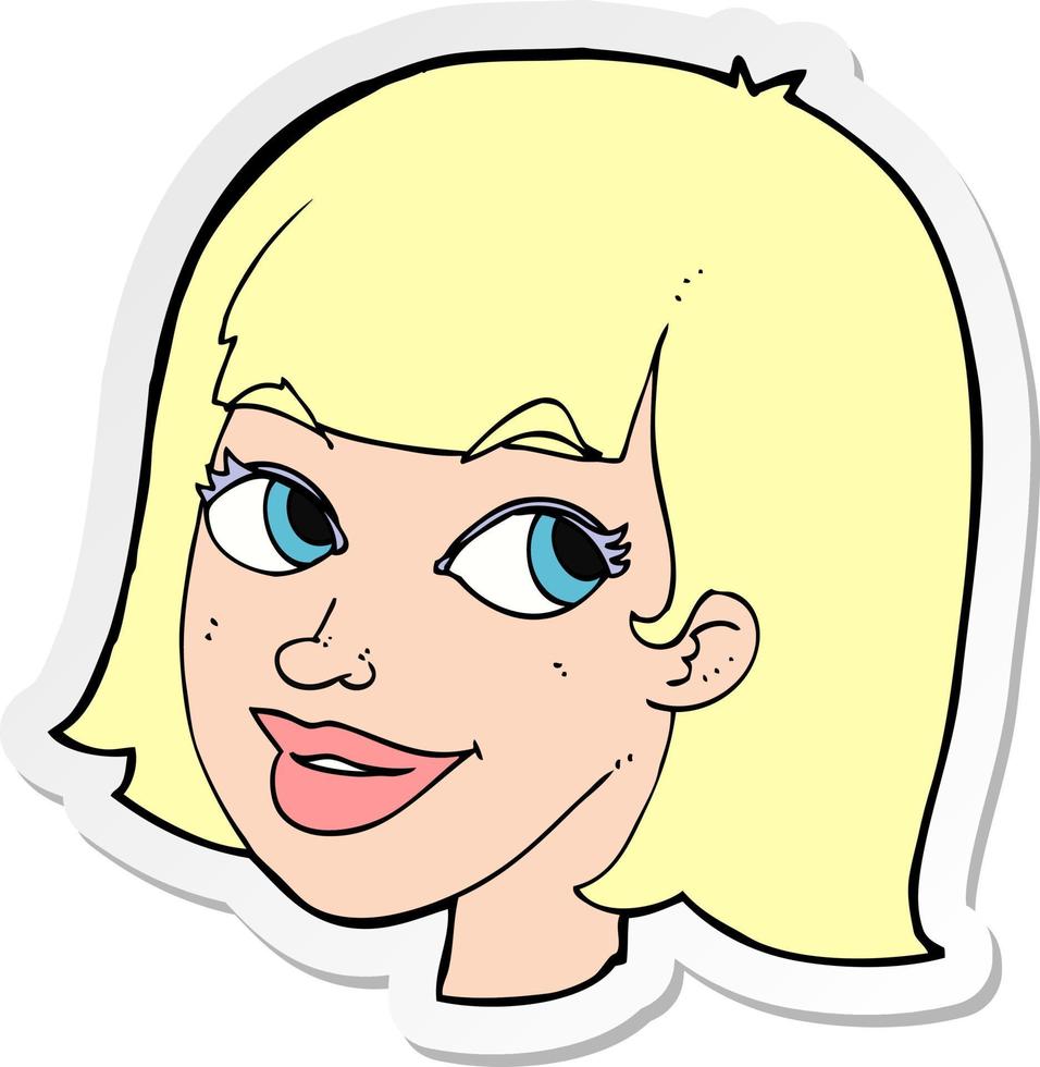 sticker of a cartoon happy female face vector