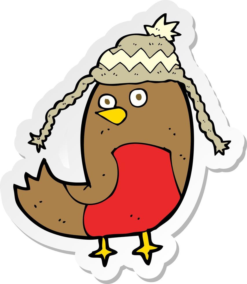 sticker of a cartoon robin in hat vector