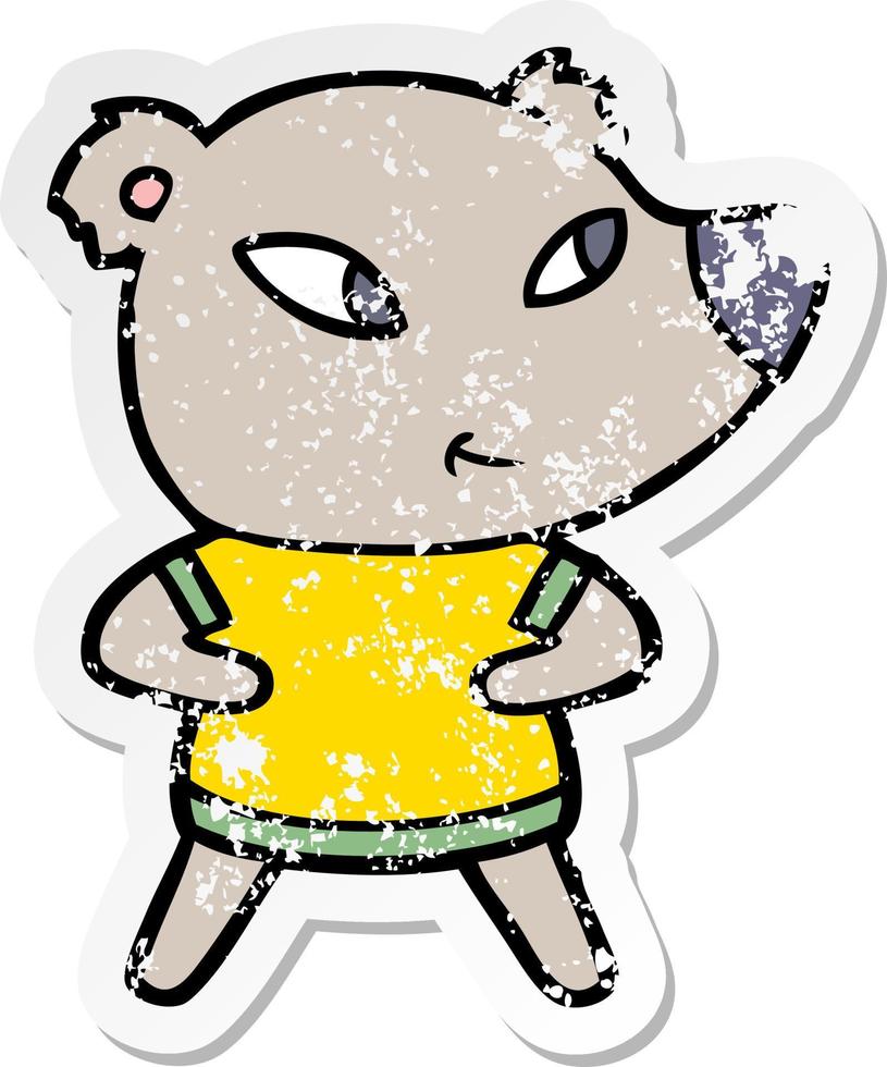 distressed sticker of a cute cartoon bear vector