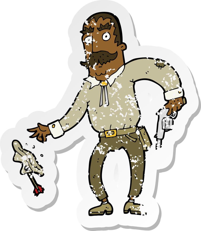 retro distressed sticker of a cartoon wild west cowboy vector