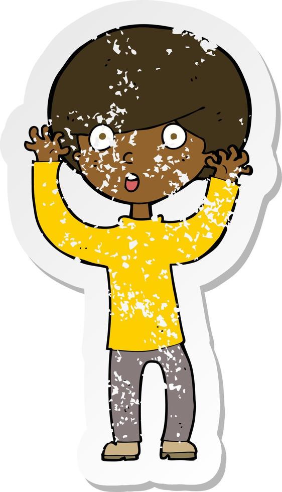 retro distressed sticker of a cartoon startled boy vector