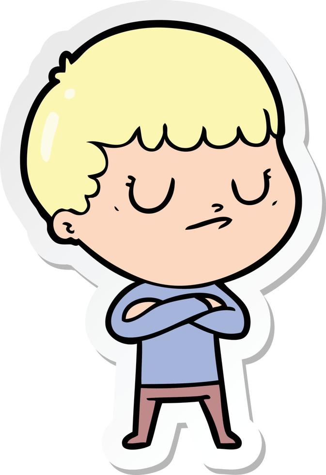 sticker of a cartoon grumpy boy vector