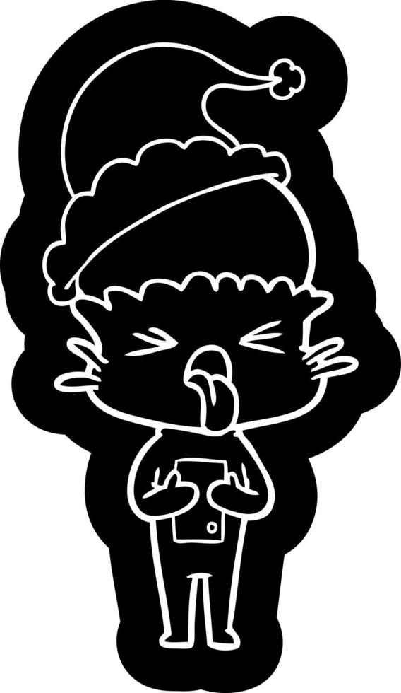 disgusted cartoon icon of a alien wearing santa hat vector
