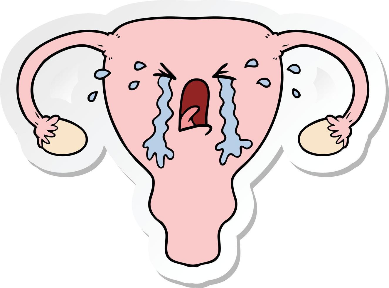 sticker of a cartoon uterus crying vector