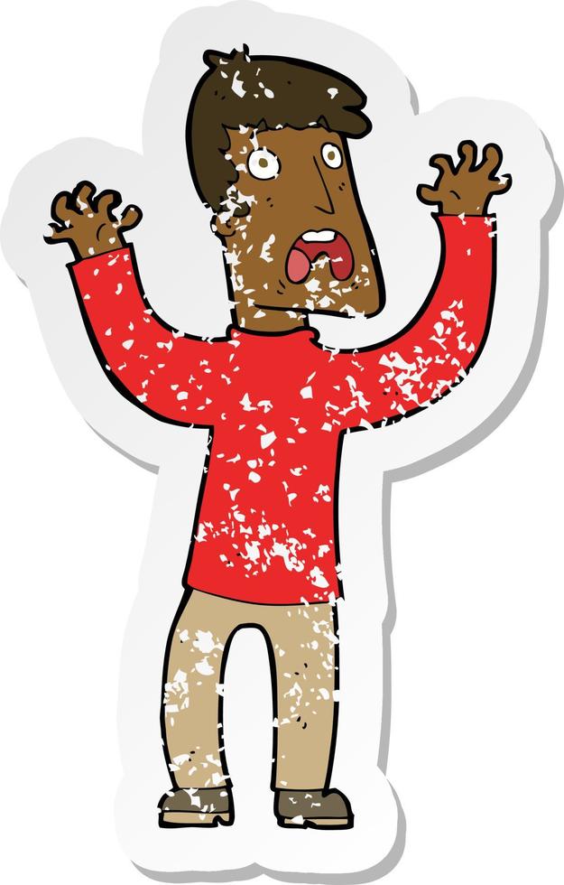 retro distressed sticker of a cartoon frightened man vector