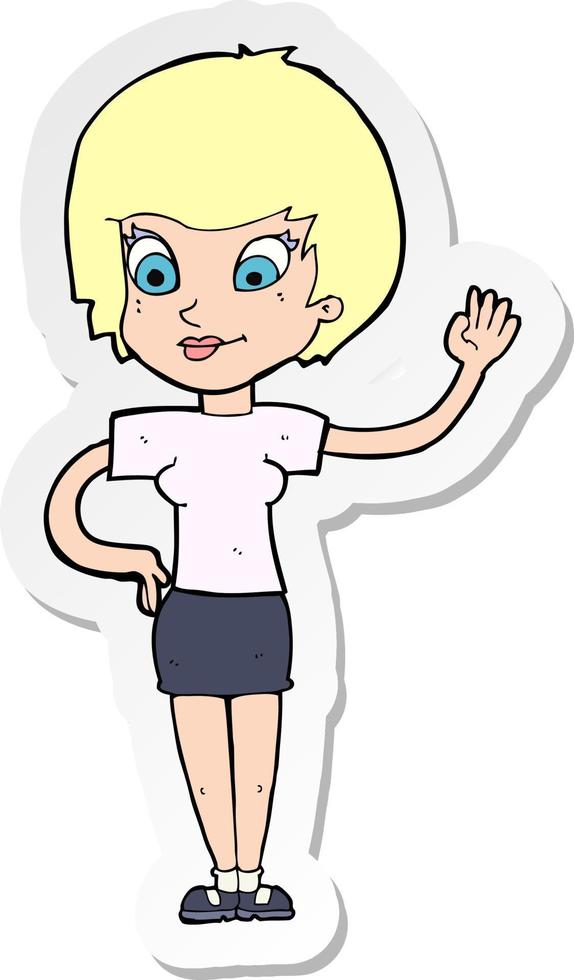 sticker of a cartoon woman waving vector