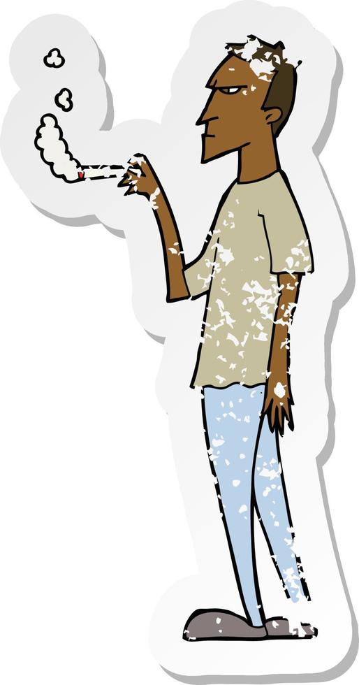 retro distressed sticker of a cartoon annoyed smoker vector