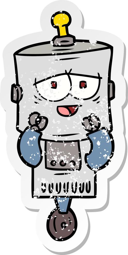 distressed sticker of a cartoon robot vector