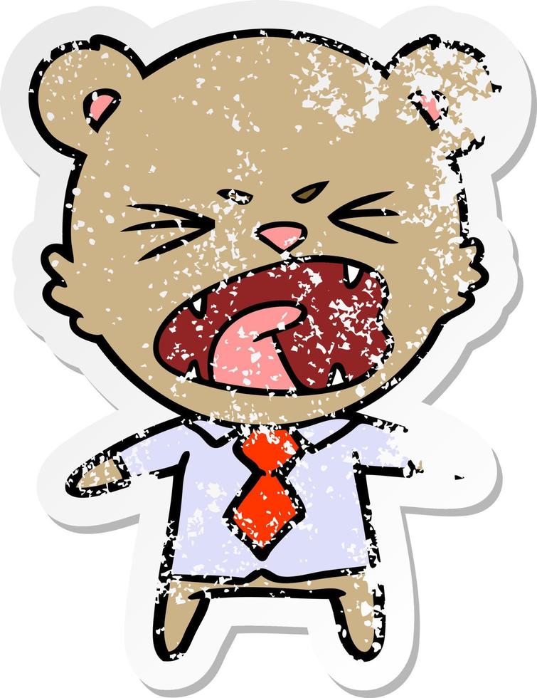 distressed sticker of a angry cartoon bear vector