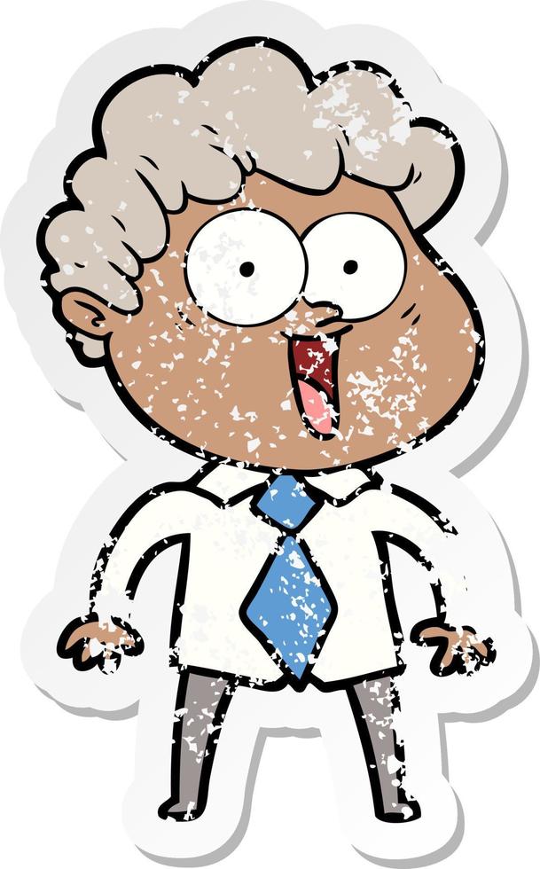 distressed sticker of a cartoon happy man vector