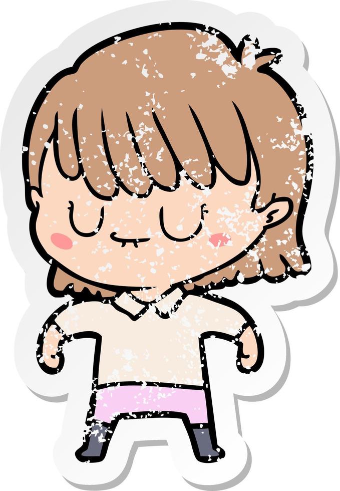 distressed sticker of a cartoon woman vector