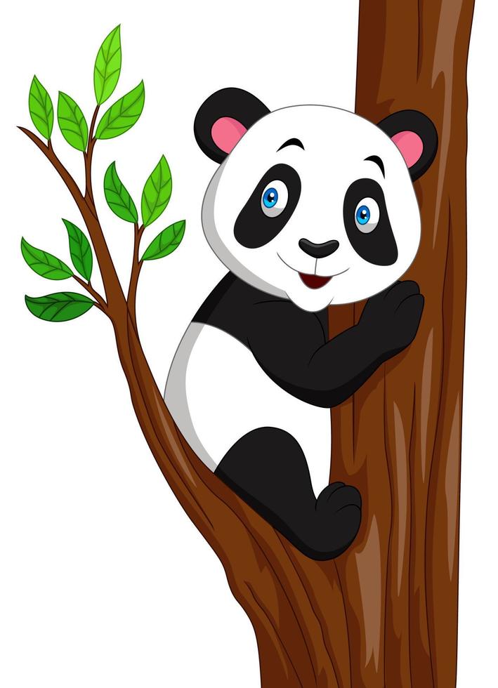 Cartoon panda climbing a tree vector