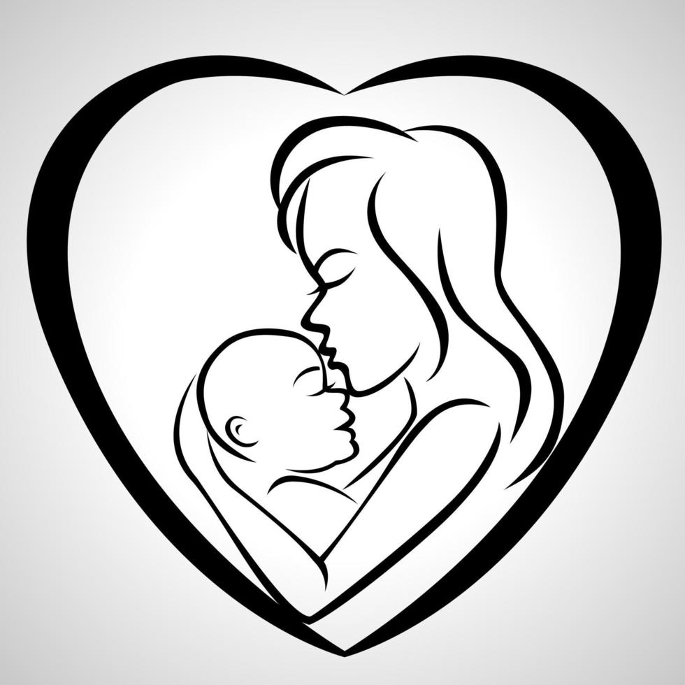 Mother and baby inside heart icon vector