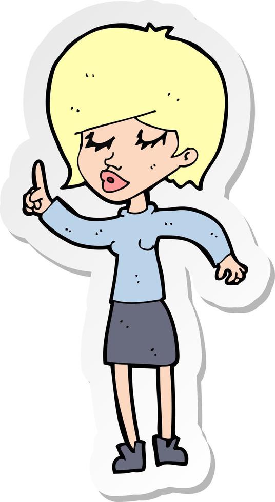 sticker of a cartoon woman with idea vector
