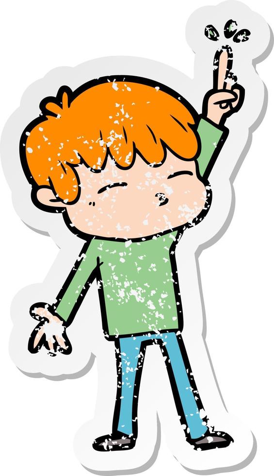 distressed sticker of a cartoon curious boy vector