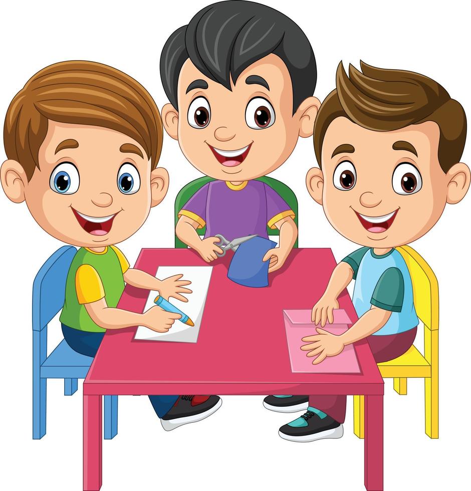 Cartoon kids doing folding origami paper vector