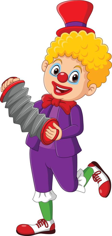 Cartoon happy clown playing accordion vector