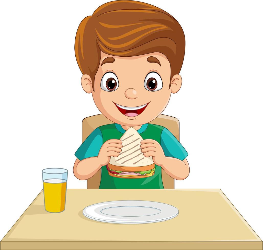 niño pequeño de dibujos animados comiendo pan 8734612 Vector en Vecteezy