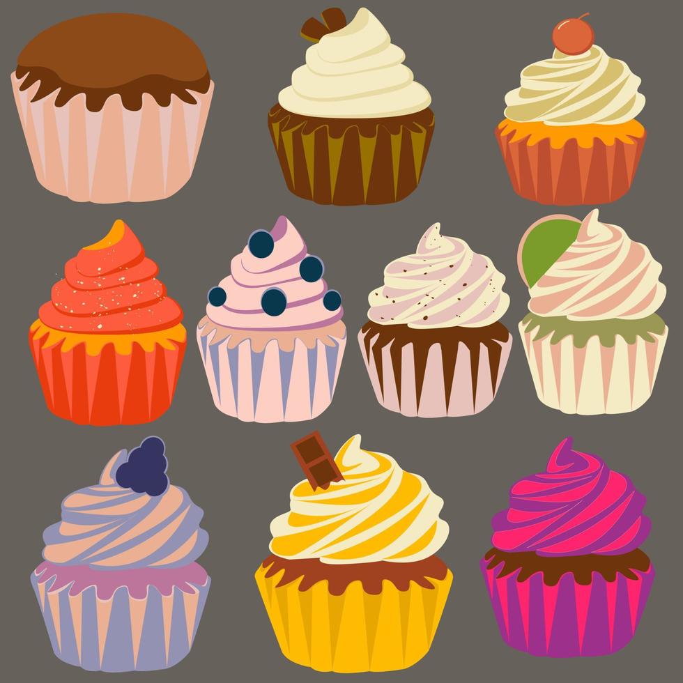 variación de postre de cupcake vector