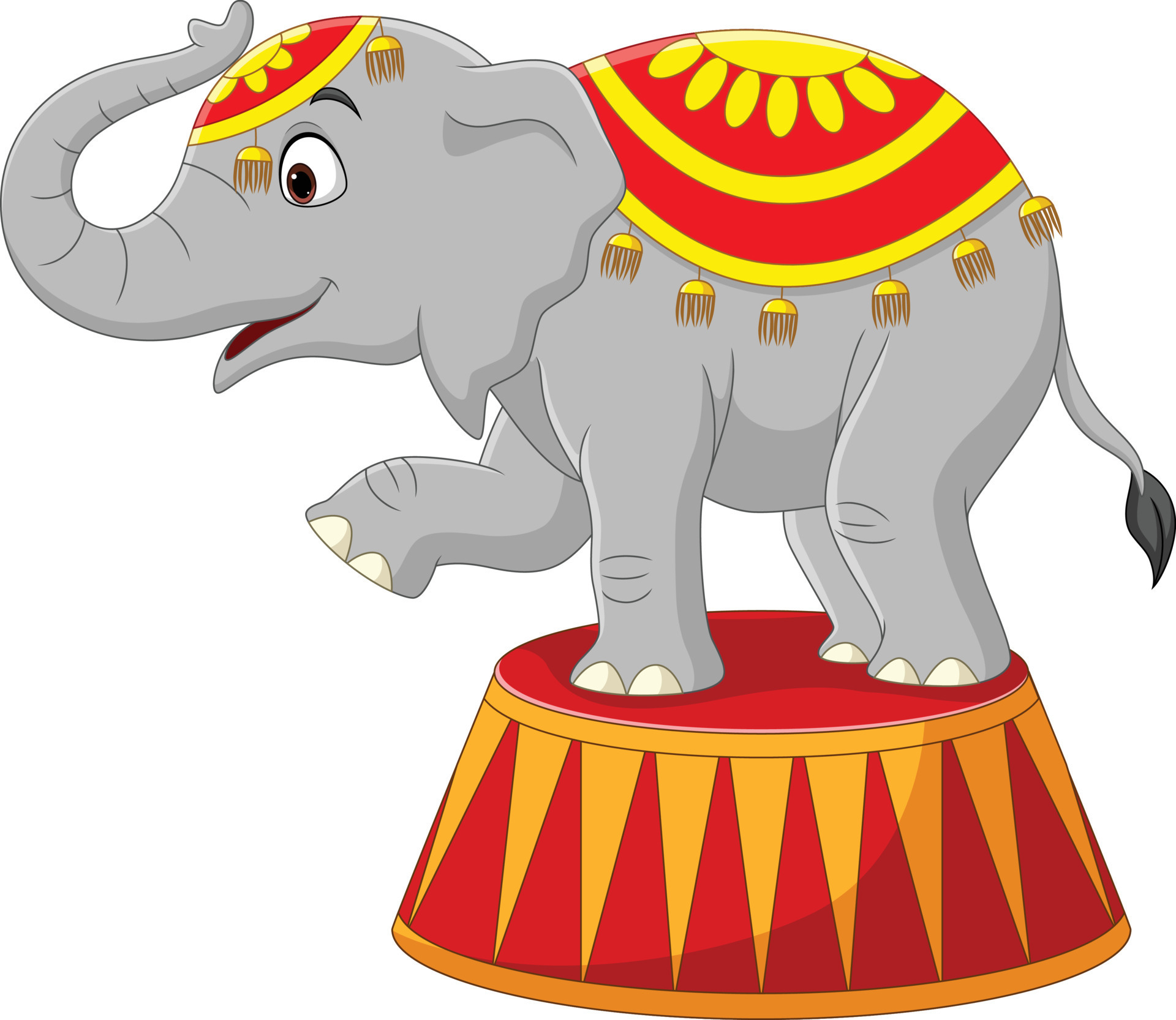 Cartoon funny circus elephant on podium 8734625 Vector Art at Vecteezy