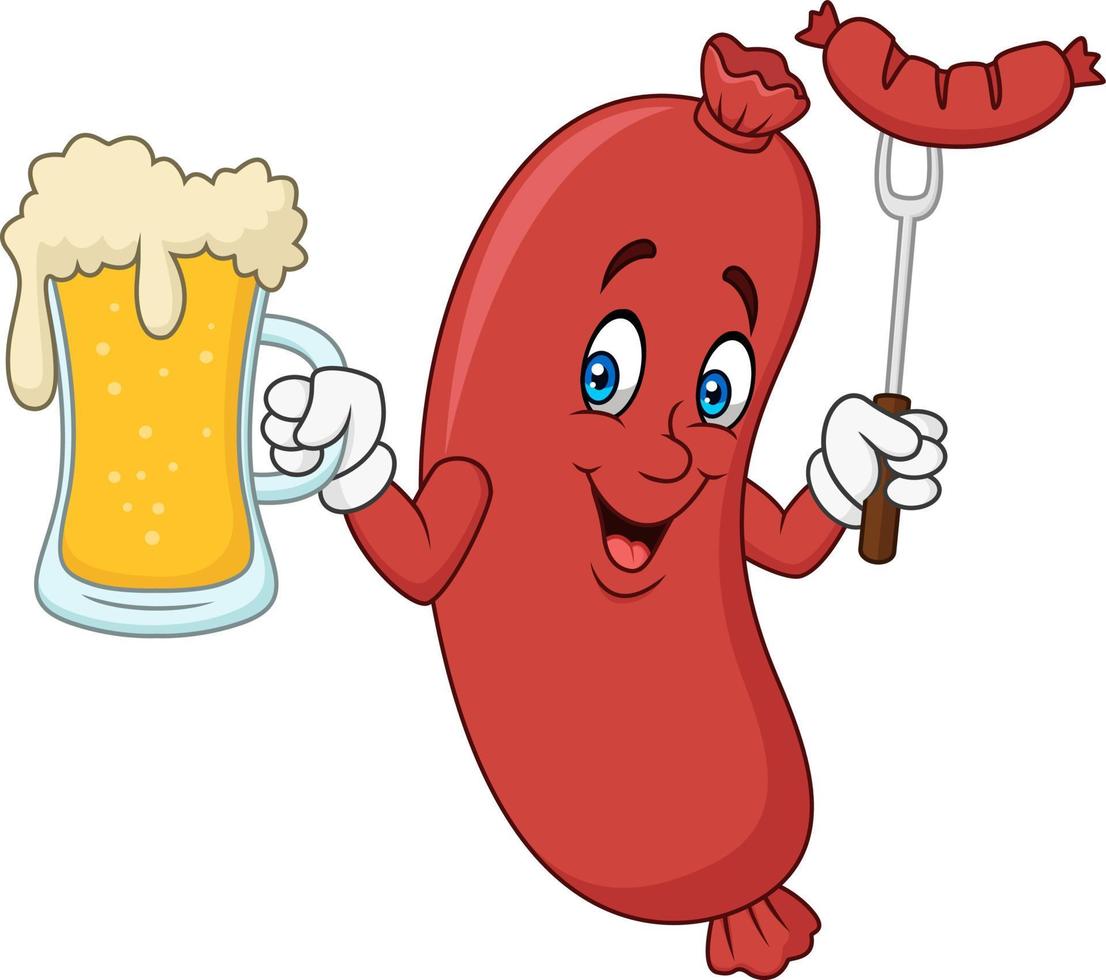 Cartoon hotdog drinking beer vector