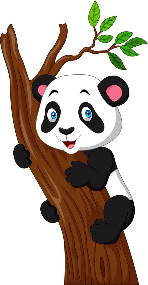 Cartoon panda climbing a tree vector