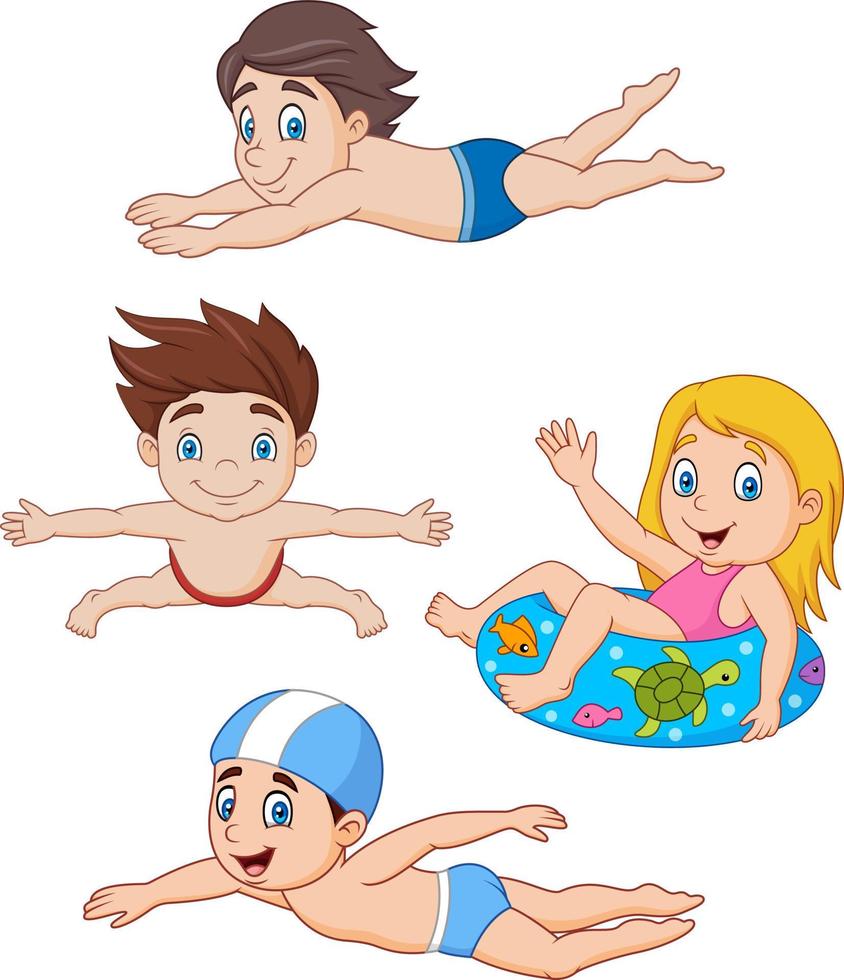 Collection of kids swimming collection set vector