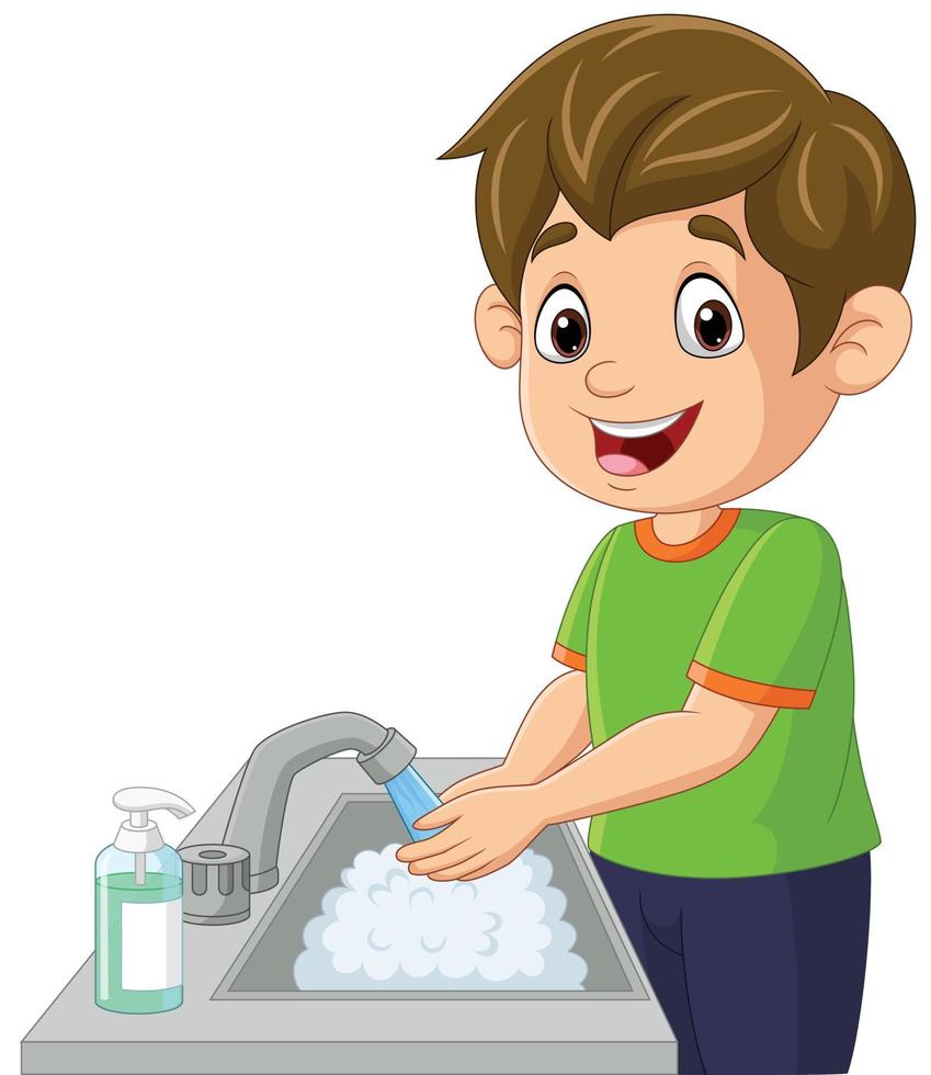 niño pequeño de dibujos animados lavándose las manos 8734683 Vector en  Vecteezy