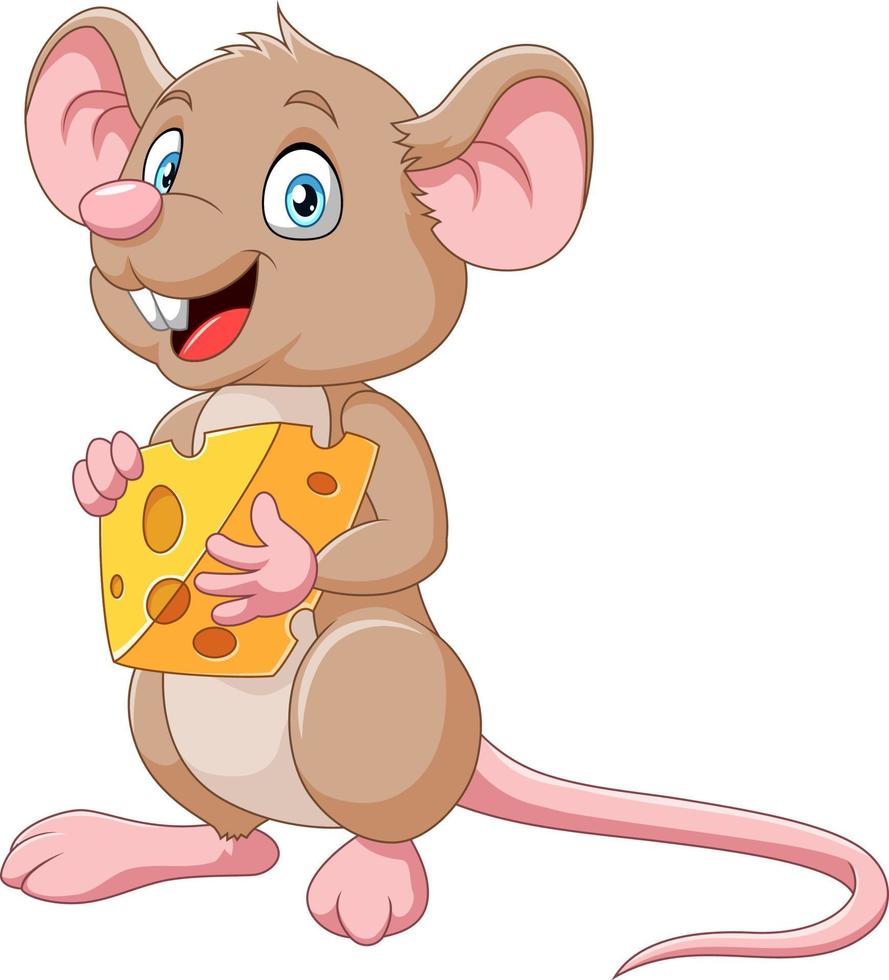 Cartoon mouse holding slice of cheese vector