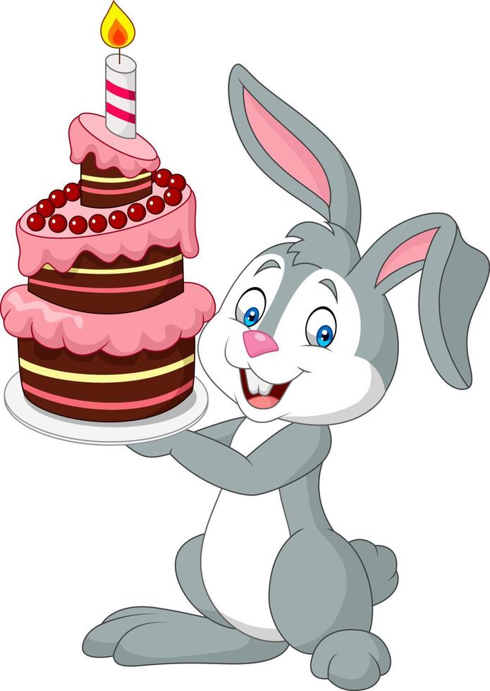 cartoon rabbit holding birthday cake vector