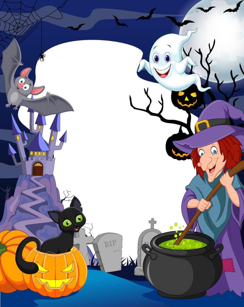 Cartoon halloween background with blank space vector