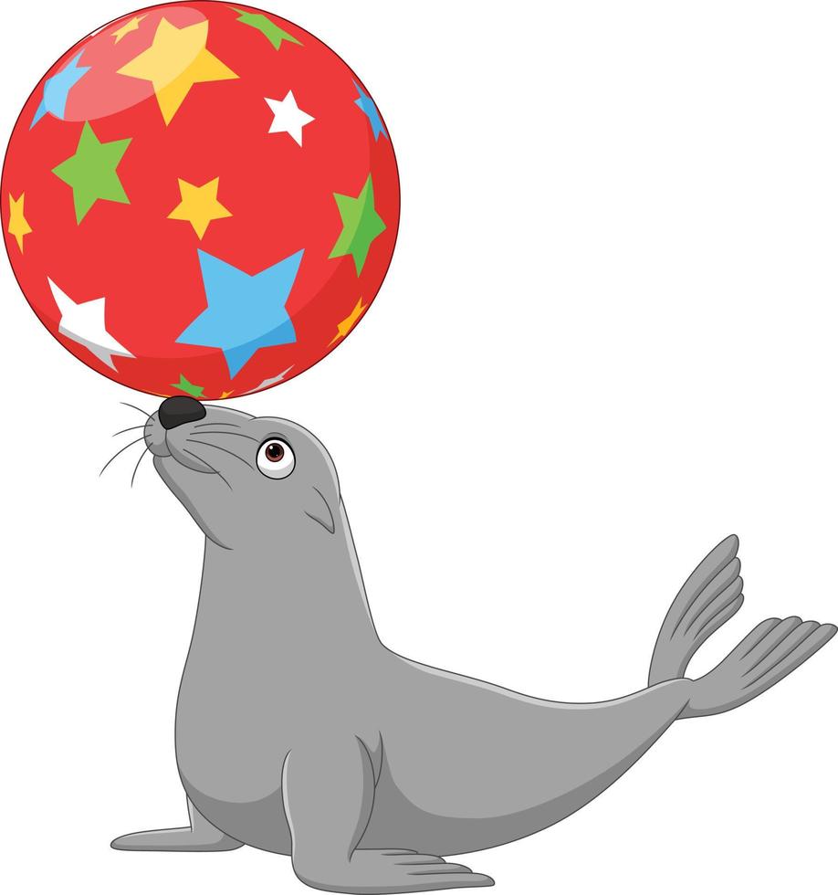 Cartoon circus seal playing a ball vector