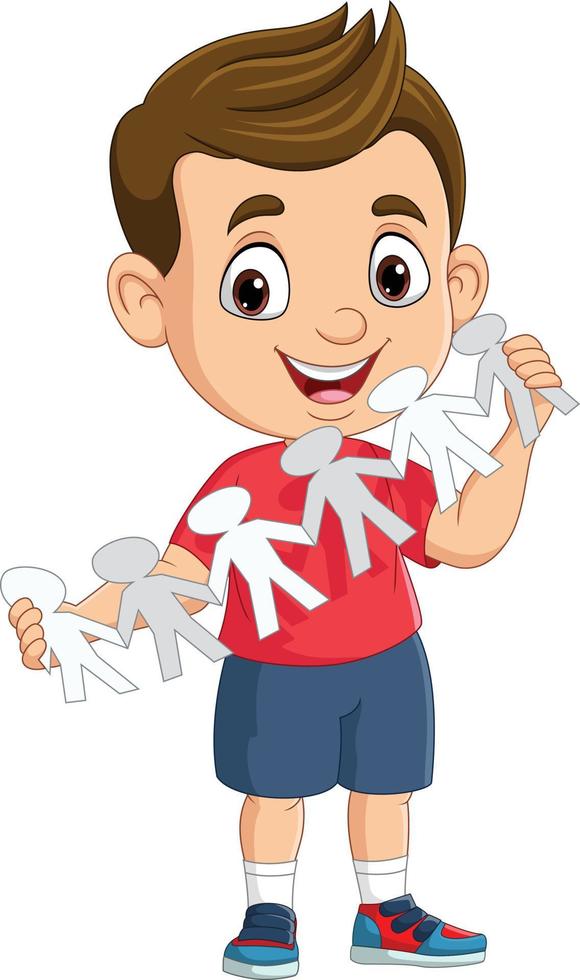 Cartoon boy holding human paper cutout vector