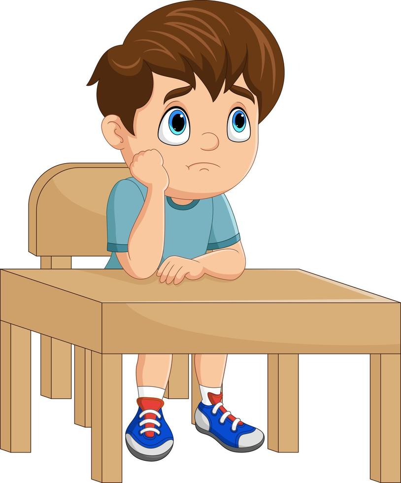 Cartoon little boy bored at school lesson vector