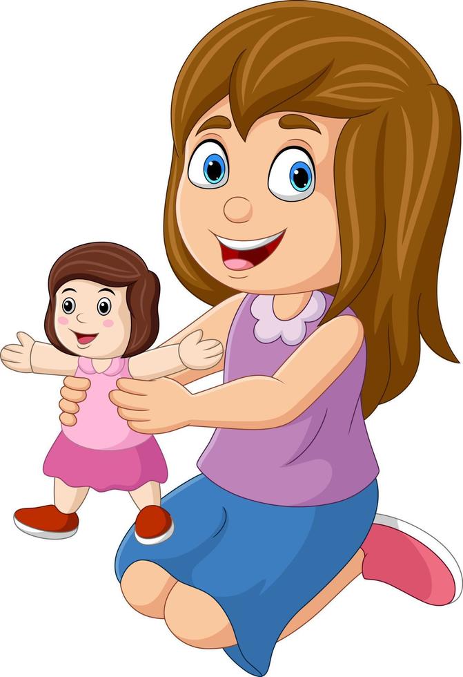 niña de dibujos animados sosteniendo una muñeca vector